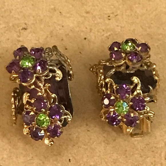 Rare Vintage Alice CAVINESS Purple Art Glass Rhinestone Tassel Designer Set - Picture 6 of 16